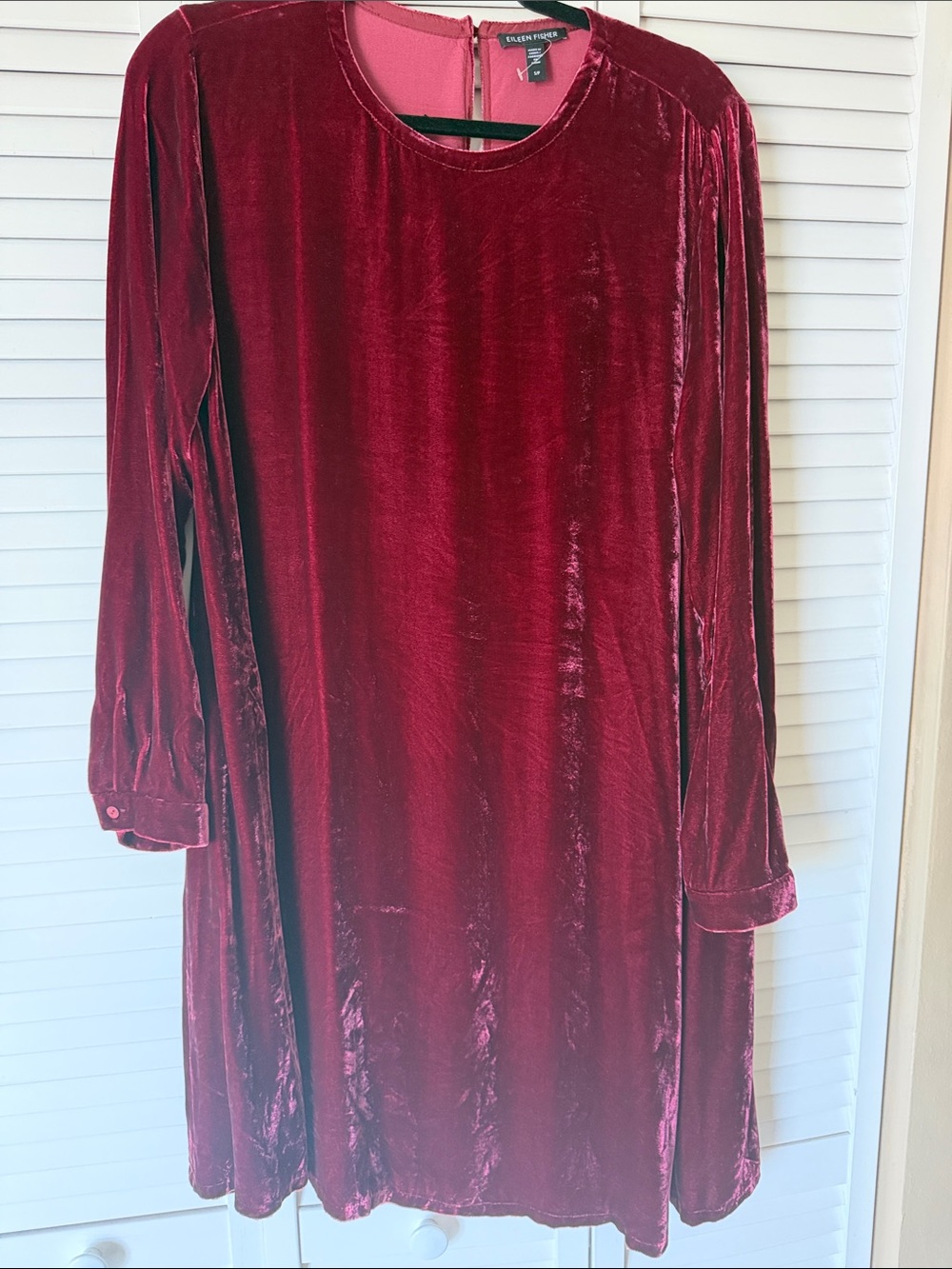 Eileen Fisher Deep Wine Velvet Long Sleeve Shift Dress